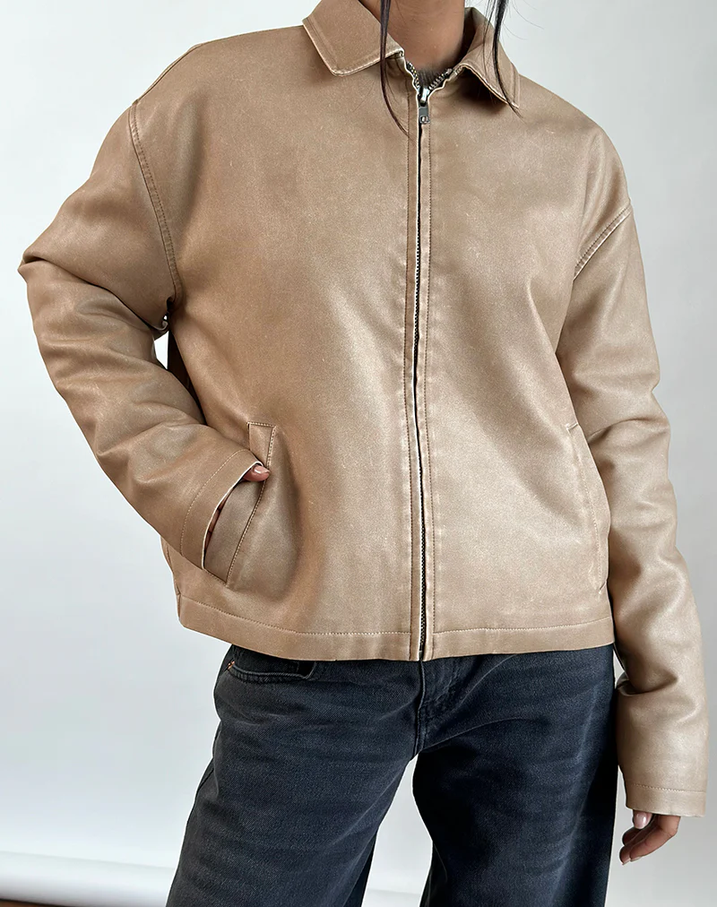 Catalin Jacket In Worn PU Sand - Image 5