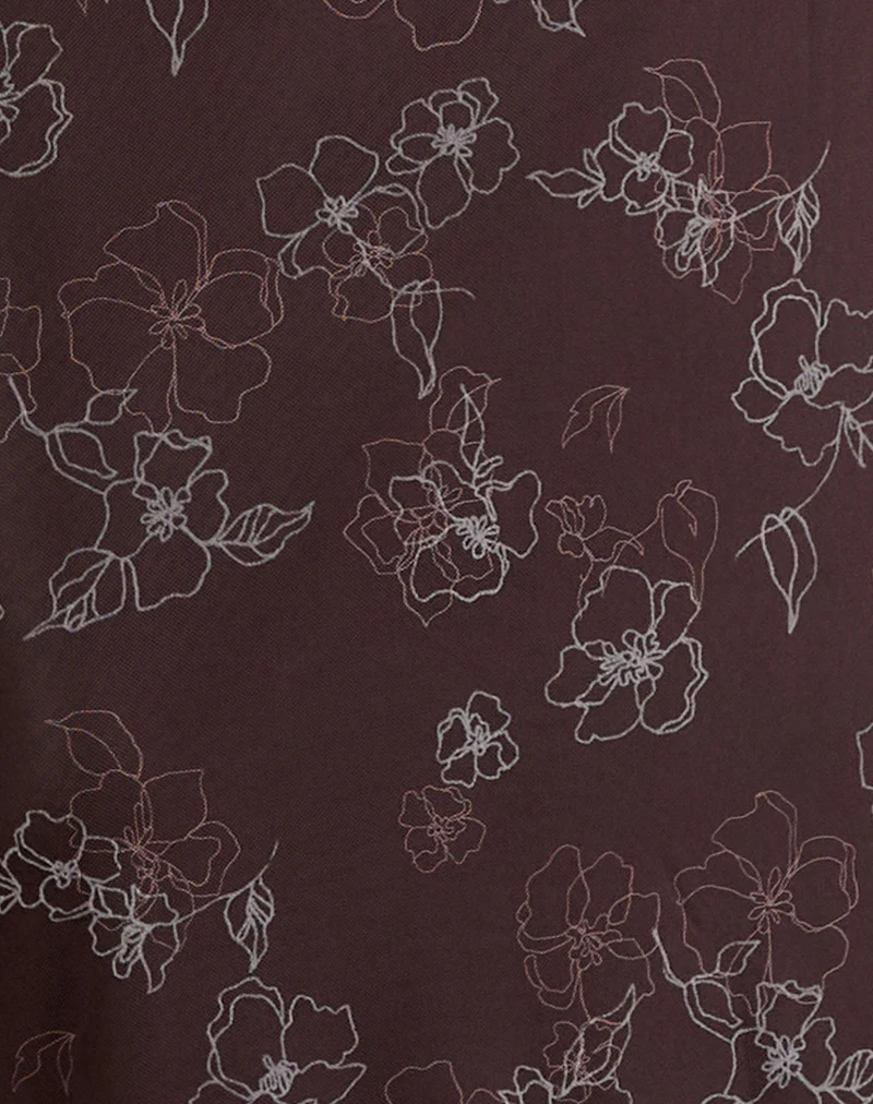 Catrin Midi Dress in Doodle Flower Flock Brown - Image 6