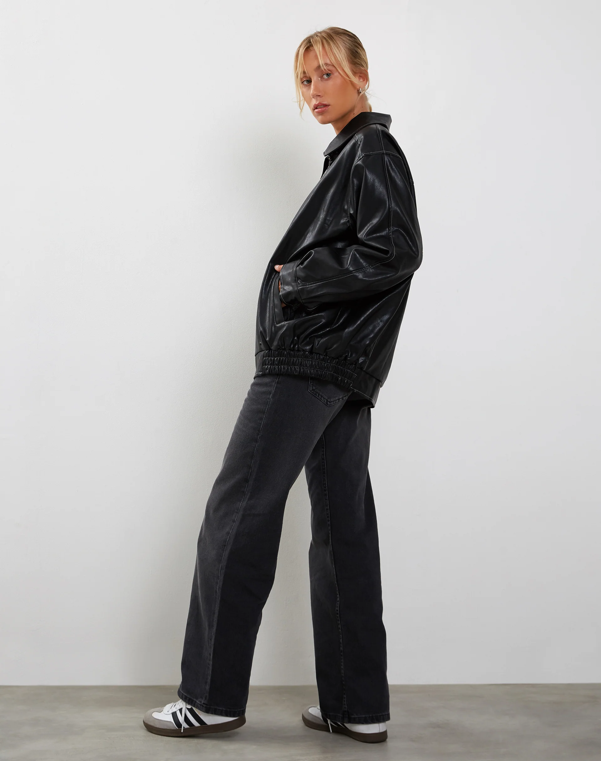 Cavita Jacket in Black with Grey Top Stitch - Image 4
