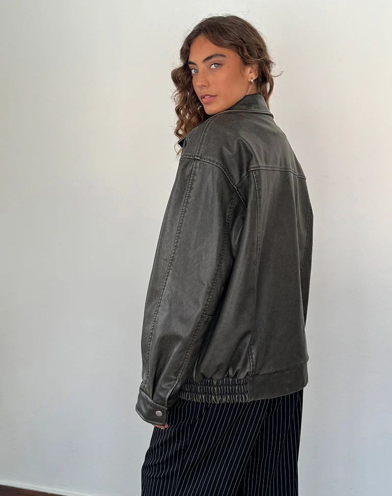 Cavita Distressed Jacket in PU Olive - Image 4