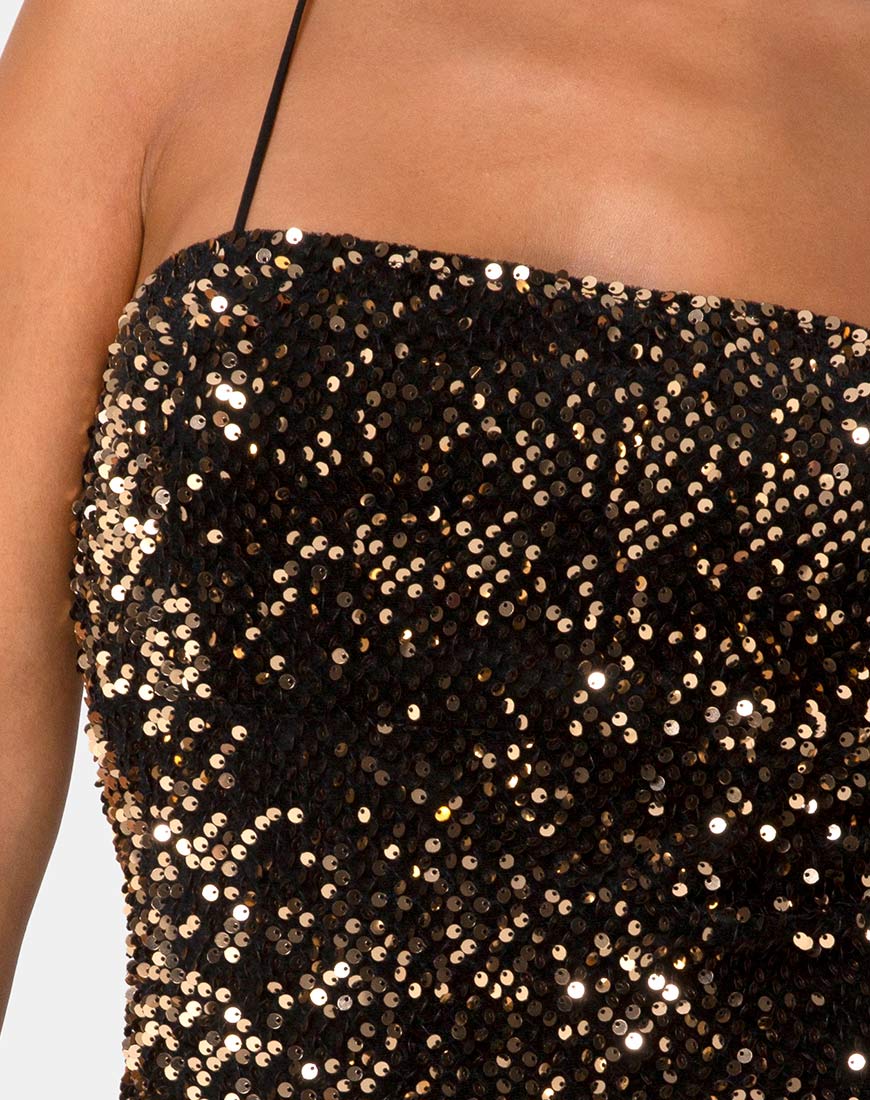 Cecile Slip Dress in Velvet Gold Sequin - Image 7