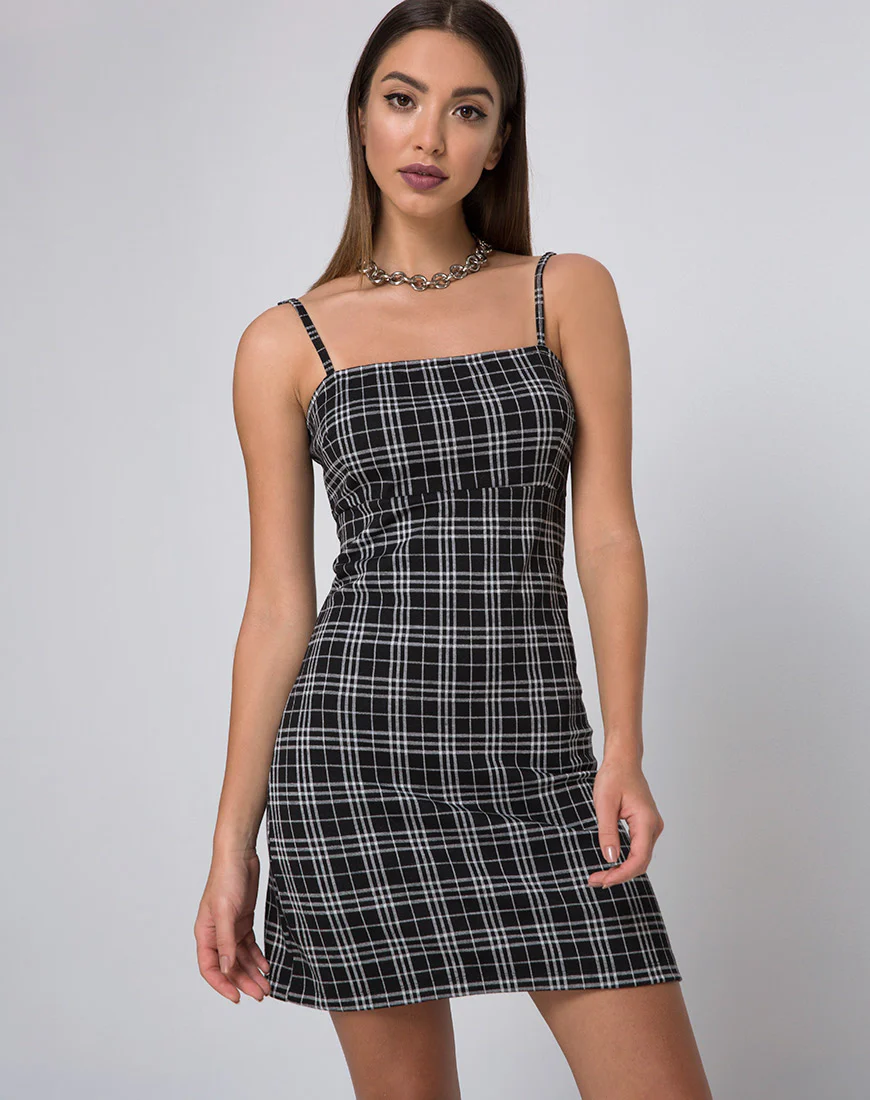 Cecile Slip Dress in Mono Plaid Black - Image 3