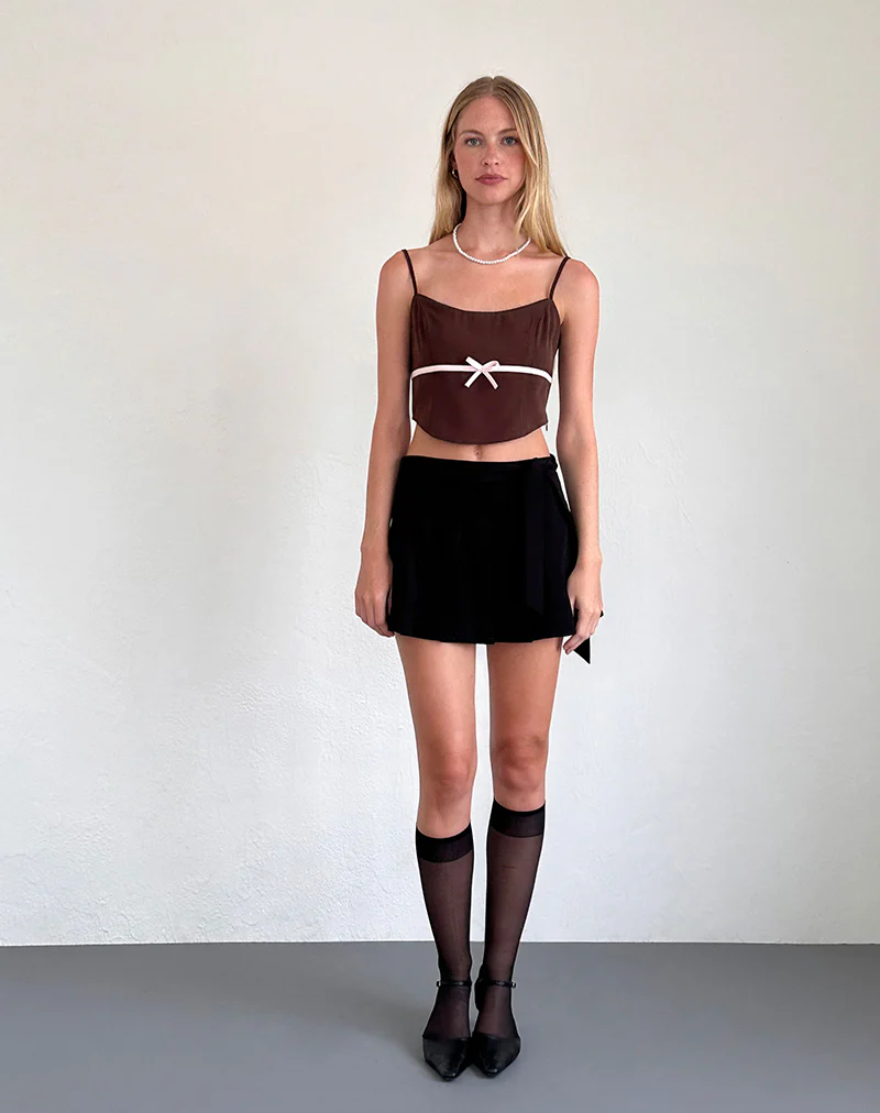 Ceisya Corset Top in Bitter Chocolate with Pink Bow - Image 5