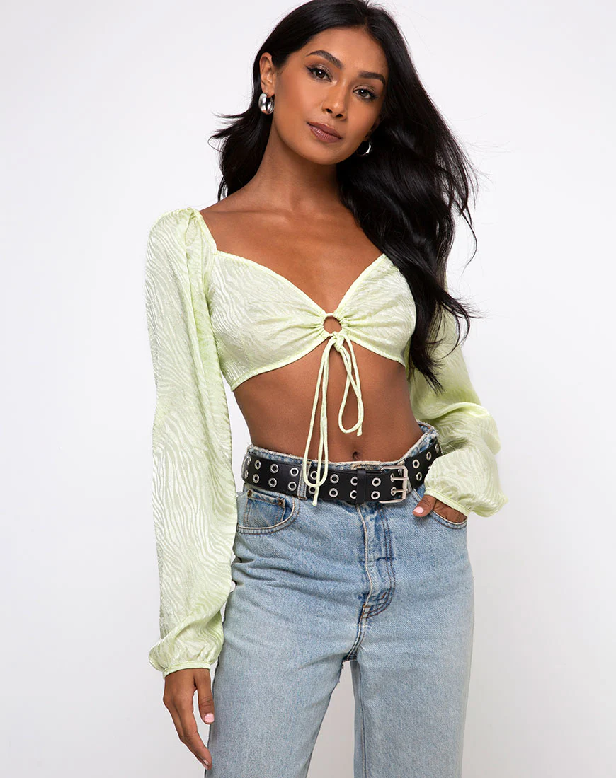 Celinda Longsleeve Top in Satin Zebra Pistachio - Image 2