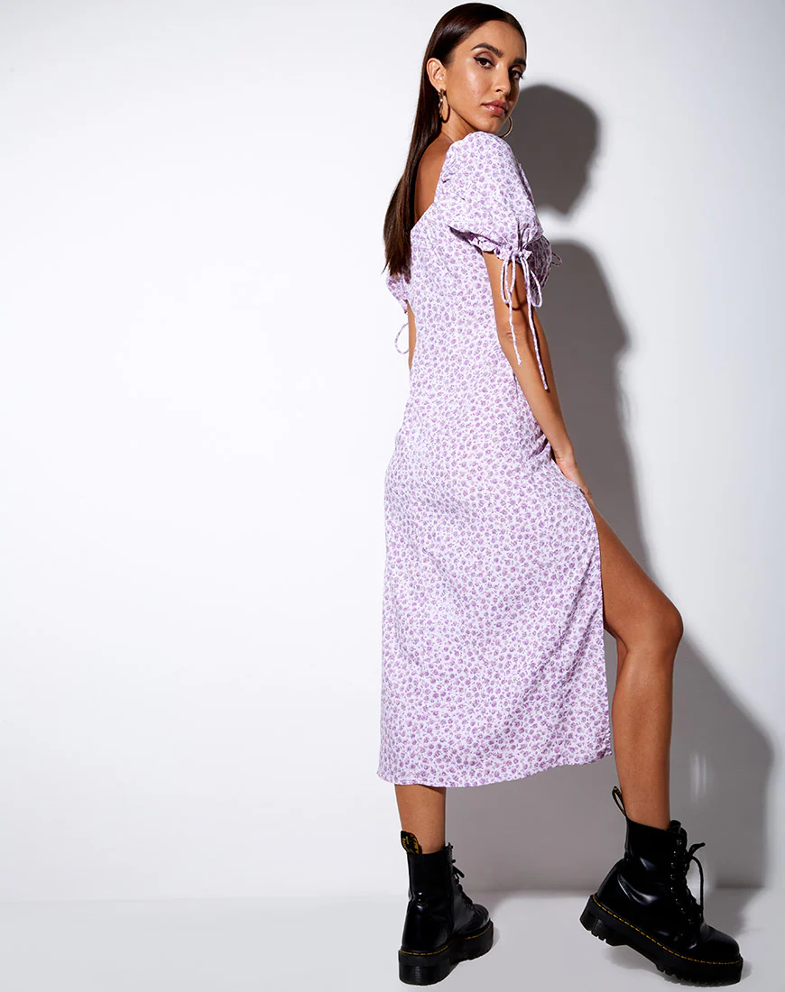 Cello Midi Dress in Ditsy Rose Lilac - Image 3