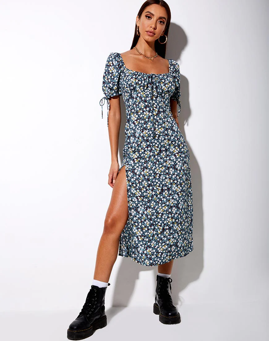 Cello Midi Dress in Floral Field Navy - Image 3