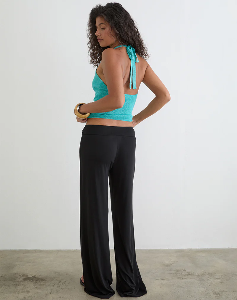 Cerelia Trouser in Cupro Black with Tie Belt - Image 4