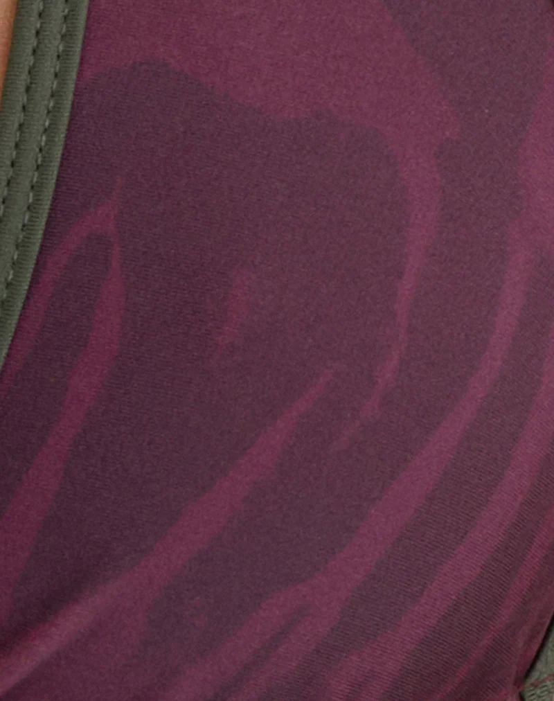 Cerry Bikini Top in Abstract Zebra Burgundy with Green Binding - Image 7