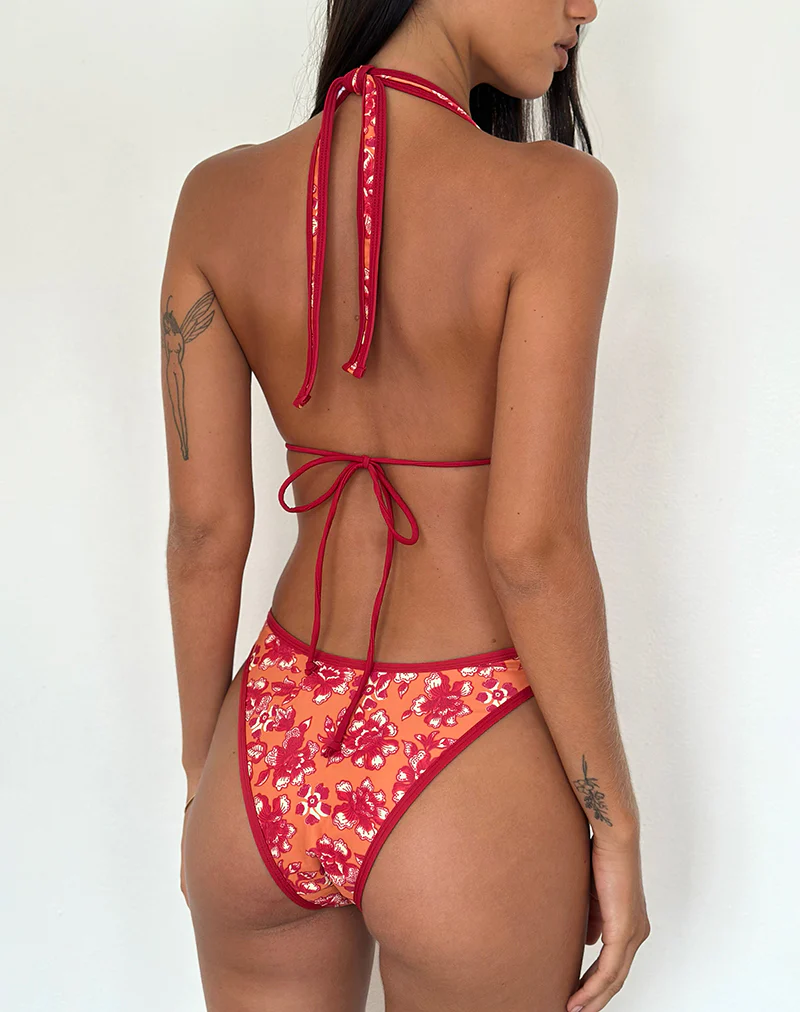 Cerry Bikini Top in Floral Fun Orange with Contrast Binding - Image 3