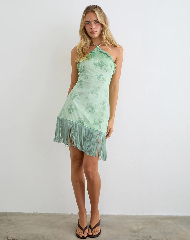 Ceye High Neck Asymmetric Mini Dress in Turquoise - Image 3
