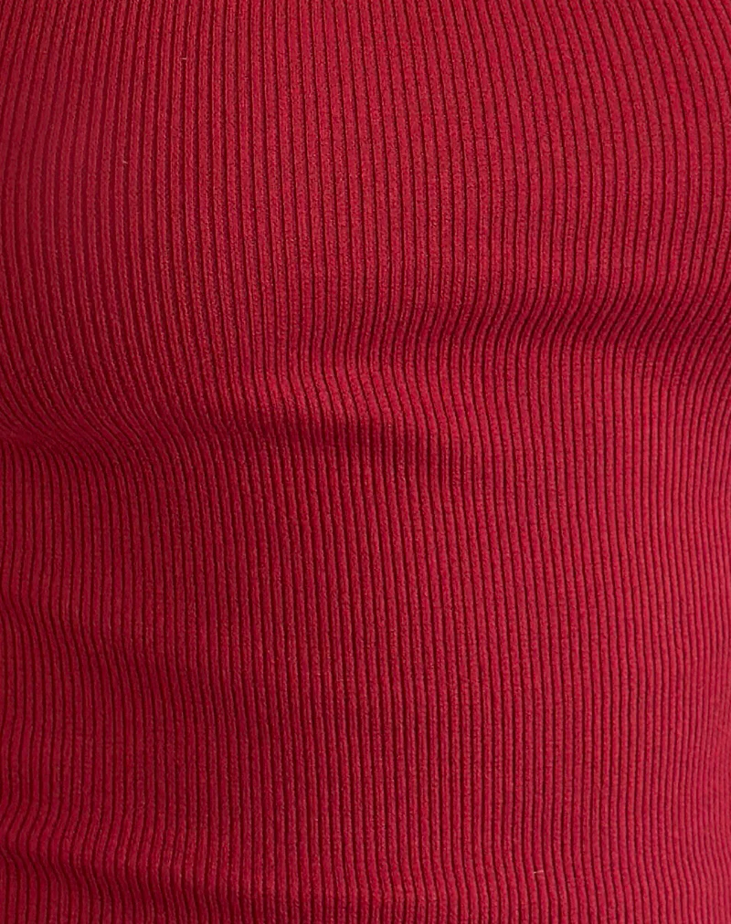 Chacha Ribbed Top in Adrenaline Red with Lace Trim - Image 5