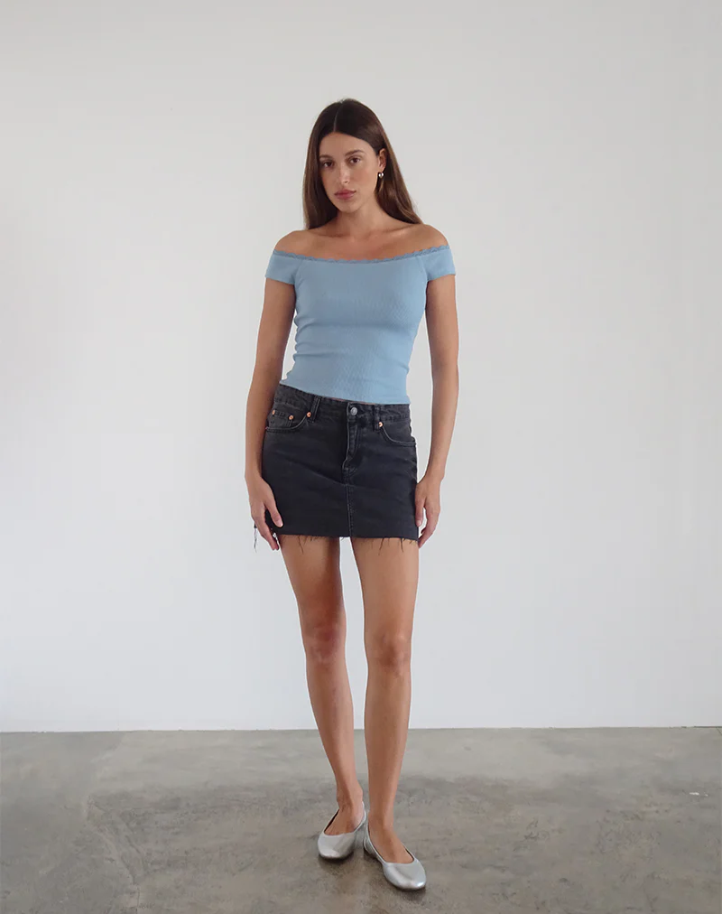 Chacha Ribbed Bardot Top in Nantucket Blue Lace - Image 3
