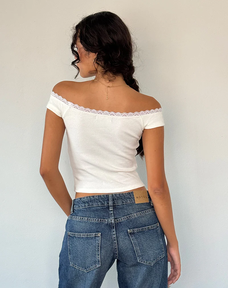 Chacha Top in Off White Rib Lace - Image 5