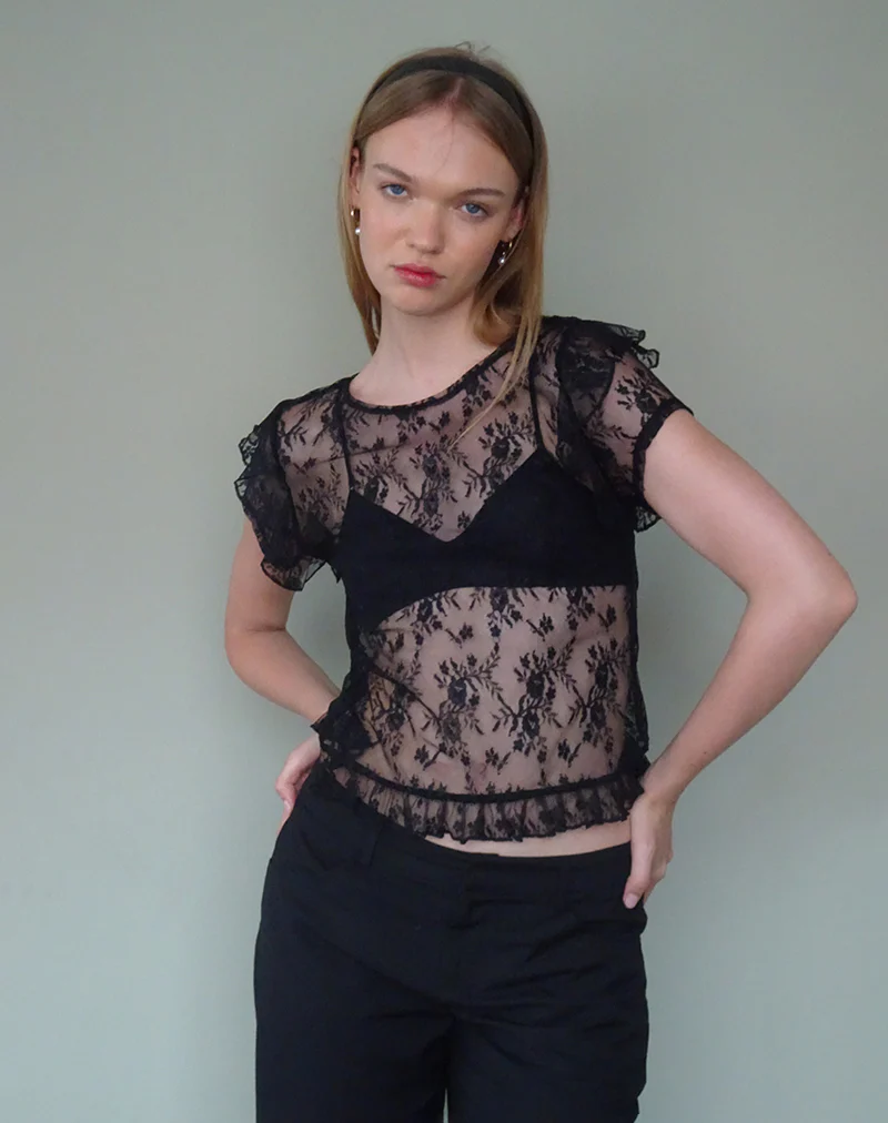 Champel Top in Wild Rose Lace Black - Image 3