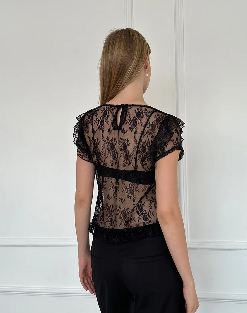Champel Top in Wild Rose Lace Black - Image 5