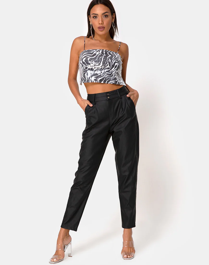 Champo Crop Top in Trippy Zebra Clear Sequin - Image 3