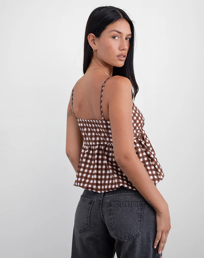 Charlita Frill Cami Top in Tonal Gingham Brown - Image 4