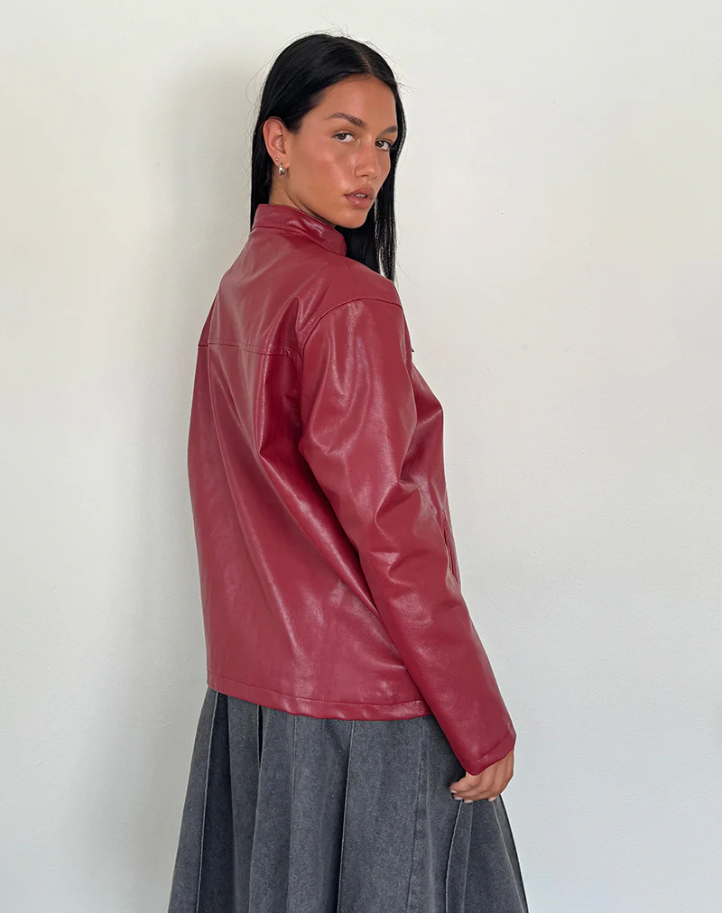 Charlize Moto Jacket in PU Red - Image 3