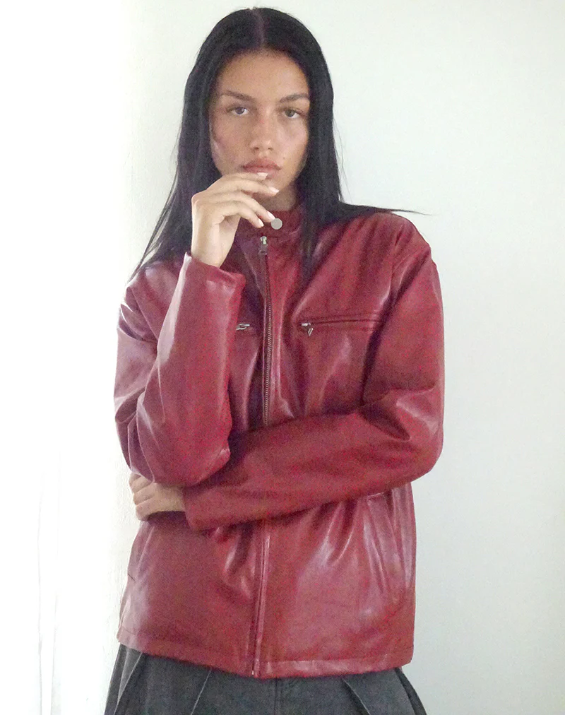 Charlize Moto Jacket in PU Red - Image 4