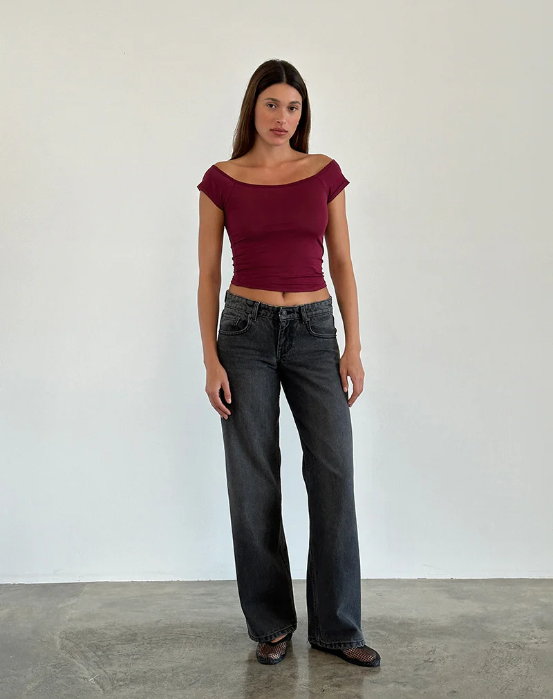 Charya Off Shoulder Top in Burgundy - Image 2