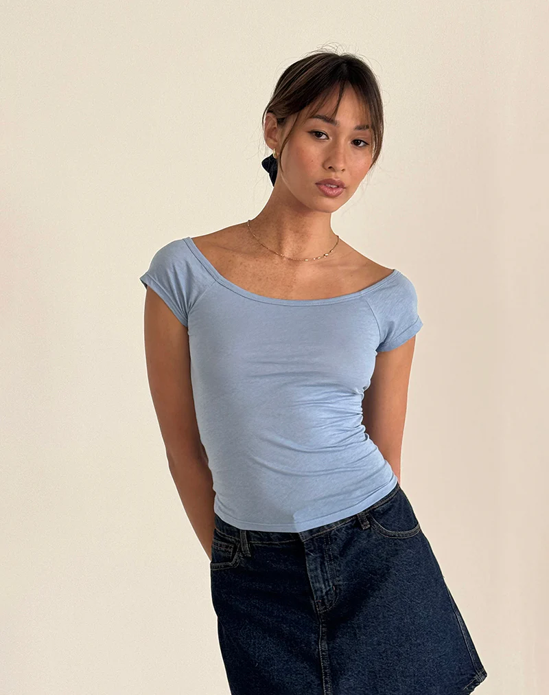 Charya Off Shoulder Top in Nantucket Blue - Image 5