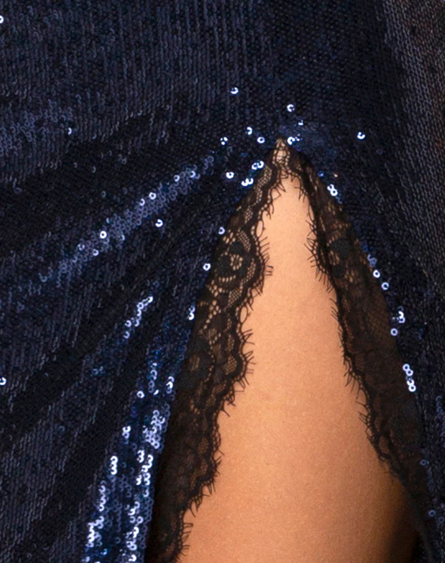 Chelo Skirt in Midnight Mini Sequin with Black Lace - Image 5