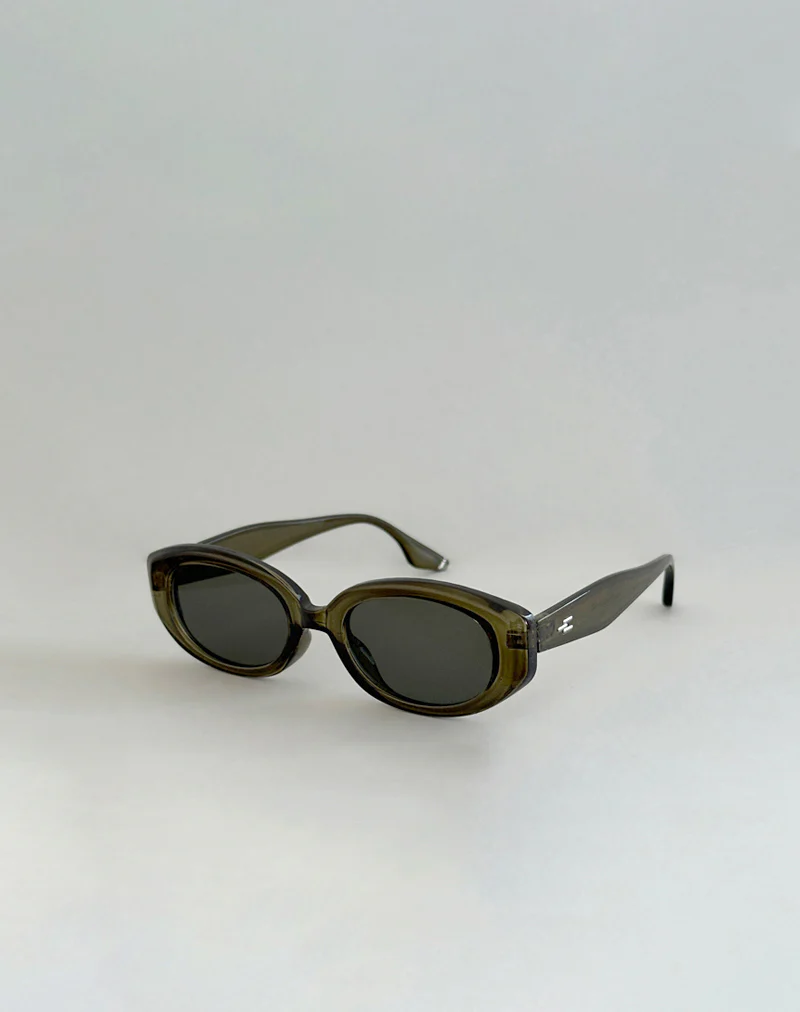 Chelonia Oval Sunglasses in Dark Olive - Image 2