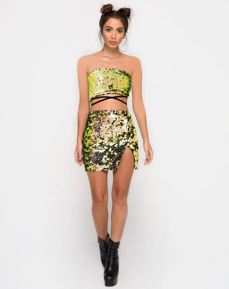 Cheri Split Skirt in Citrus Black Sequin - Image 3