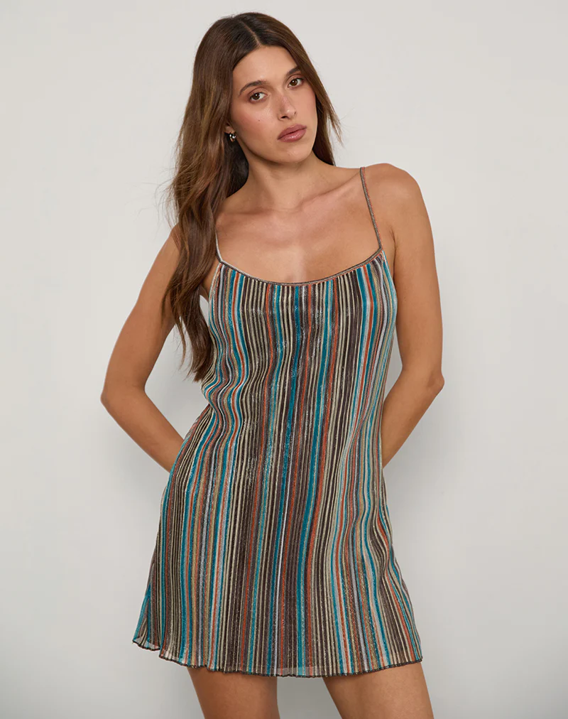 Cheria Mini Dress in Shimmer Plisse Blue Brown - Image 2