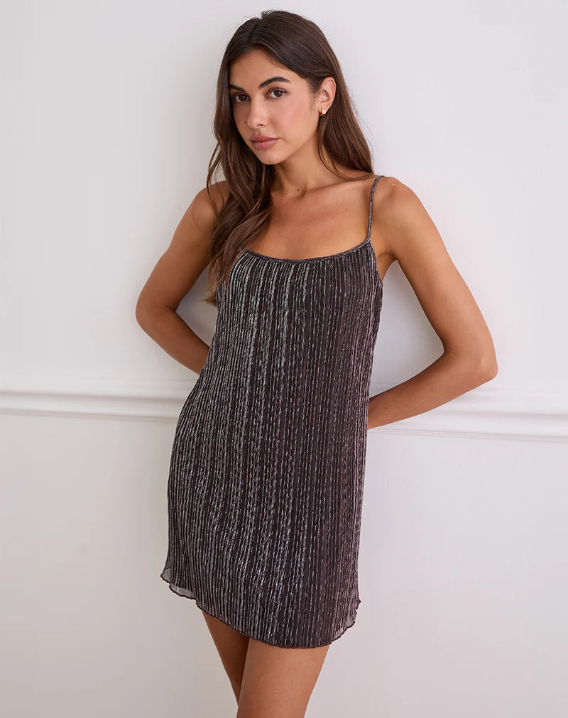 Cheria Mini Dress in Shimmer Plisse Brown - Image 4