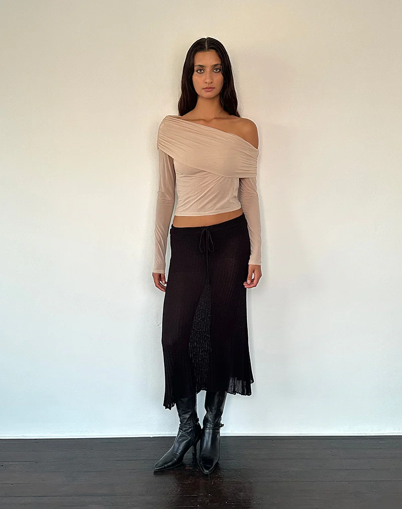 Chidi Sheer Mesh Bardot Top in Camel - Image 3
