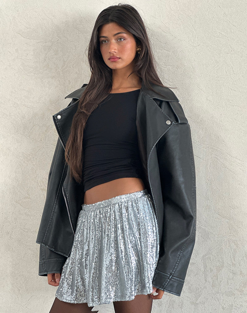 Chima Mini Skirt in Sequin Silver Chrome - Image 5