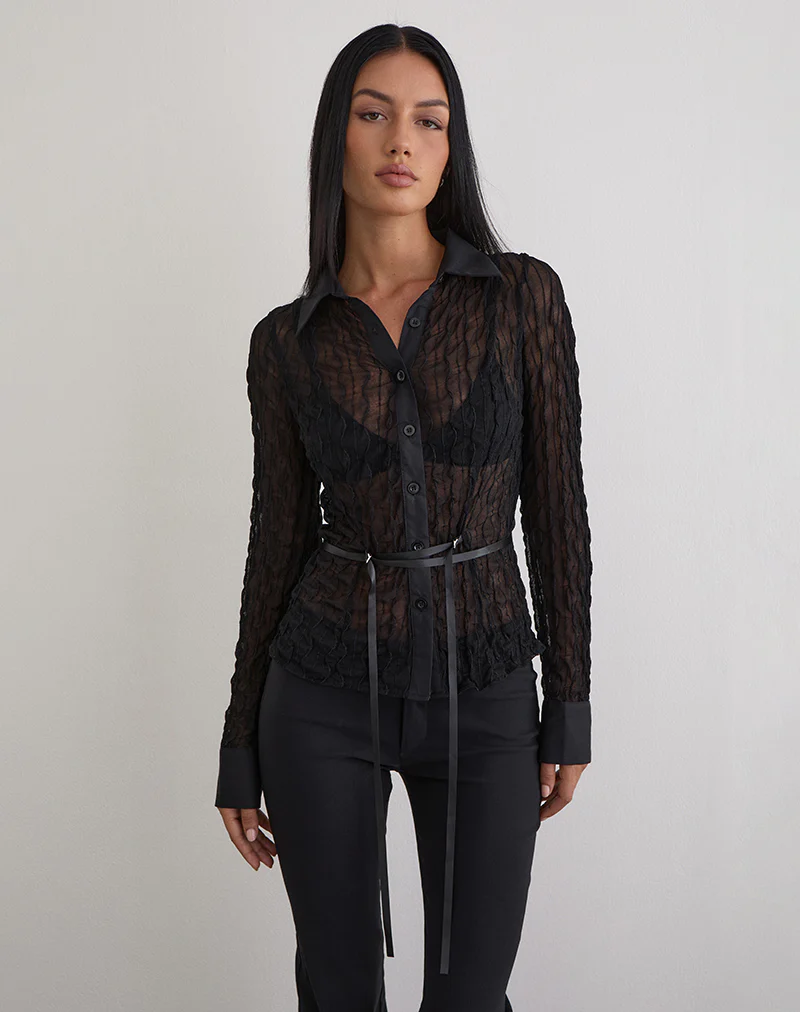 Christabel Shirt in Textured Mesh Black - Image 2