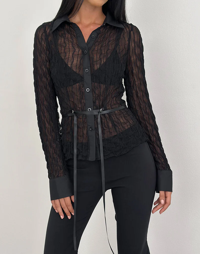 Christabel Shirt in Textured Mesh Black - Image 3