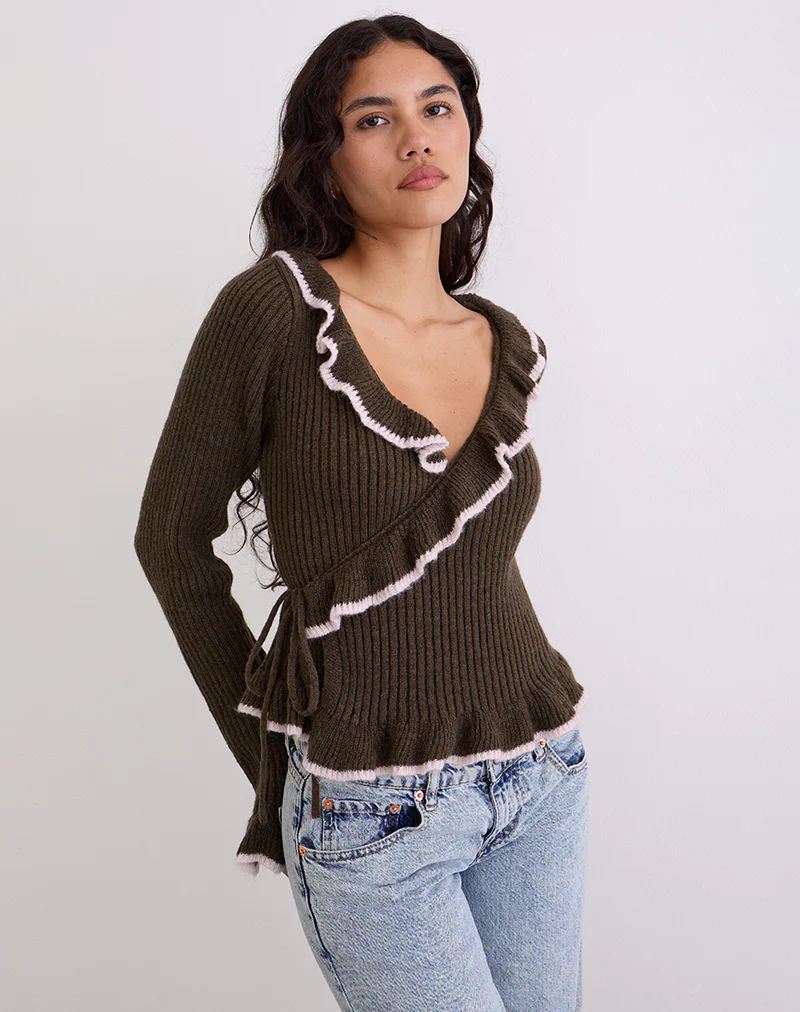 Christella Top in Dark Chocolate with Pink - Image 5