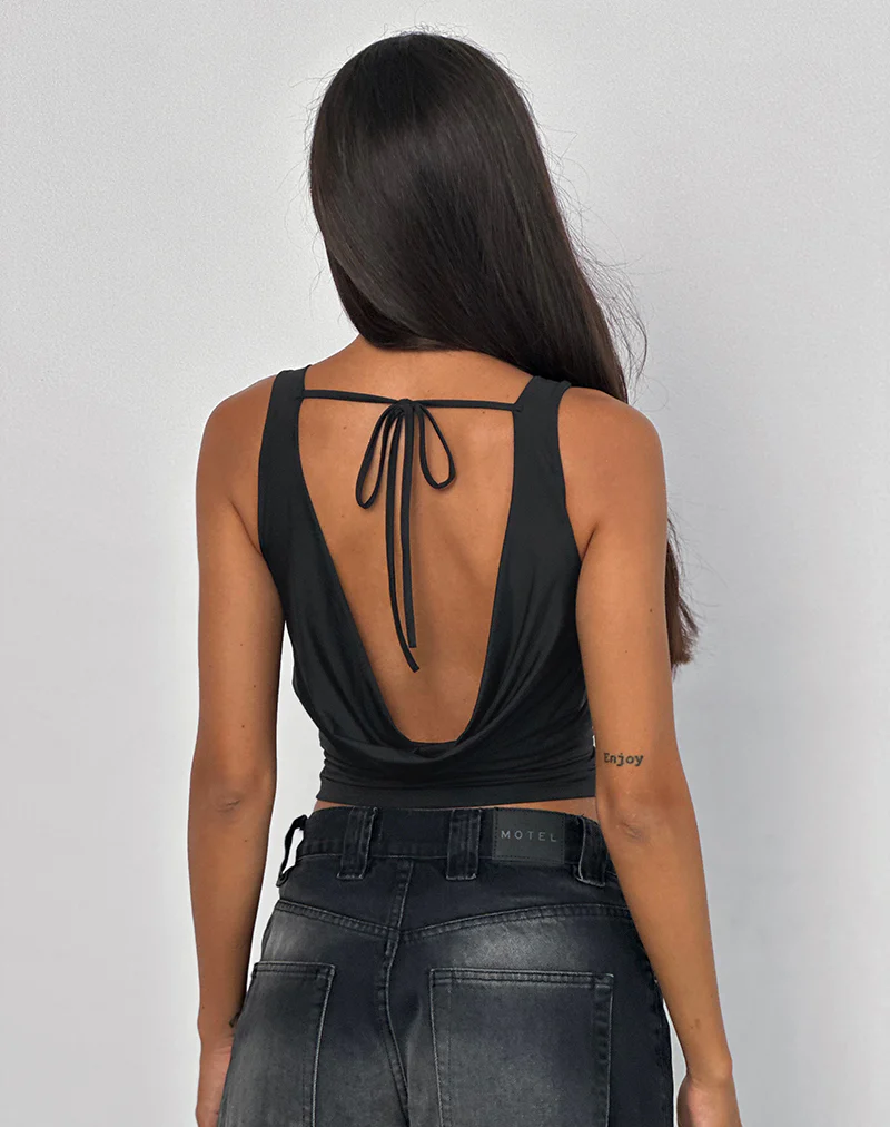 Chuya Cowl Back Top in Slinky Black - Image 2
