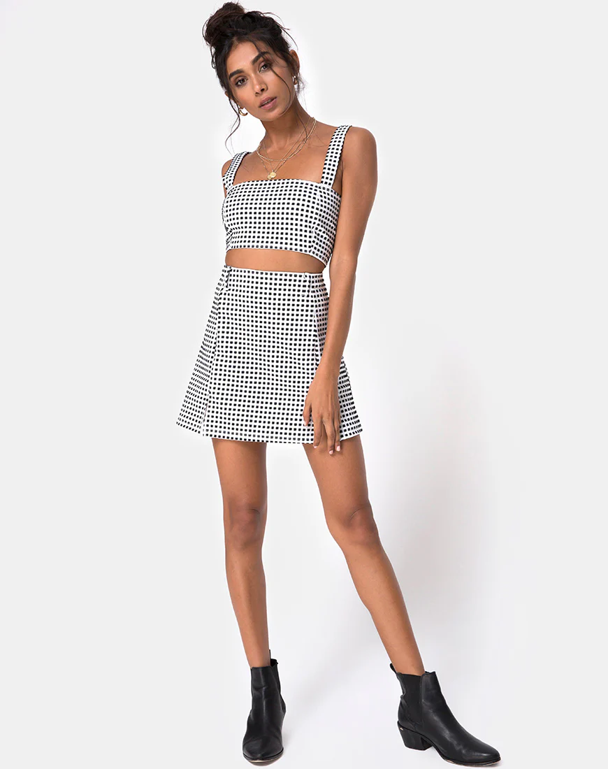 Ciara Top in Gingham Ivory Black - Image 3
