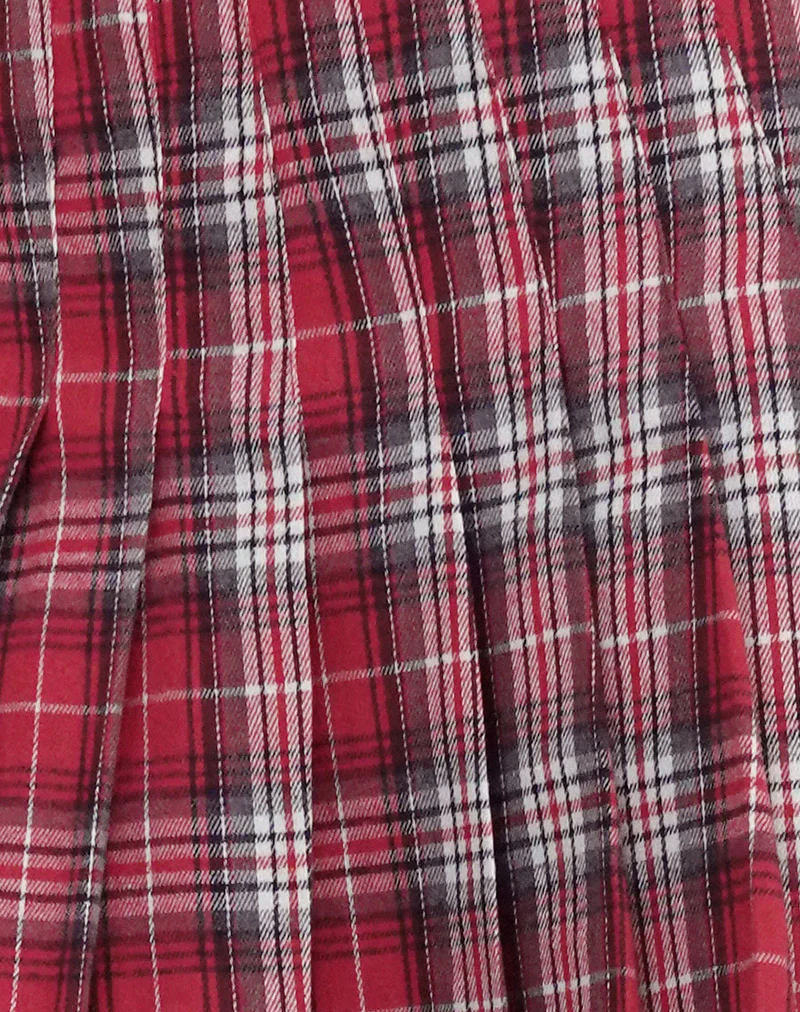 Cida Small Pleat Mini Skirt in Red Check - Image 6