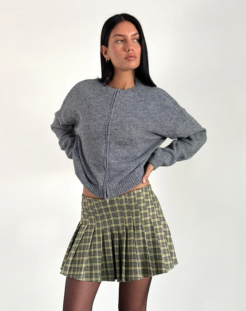 Cida Small Pleated Mini Skirt in Yellow Check - Image 5