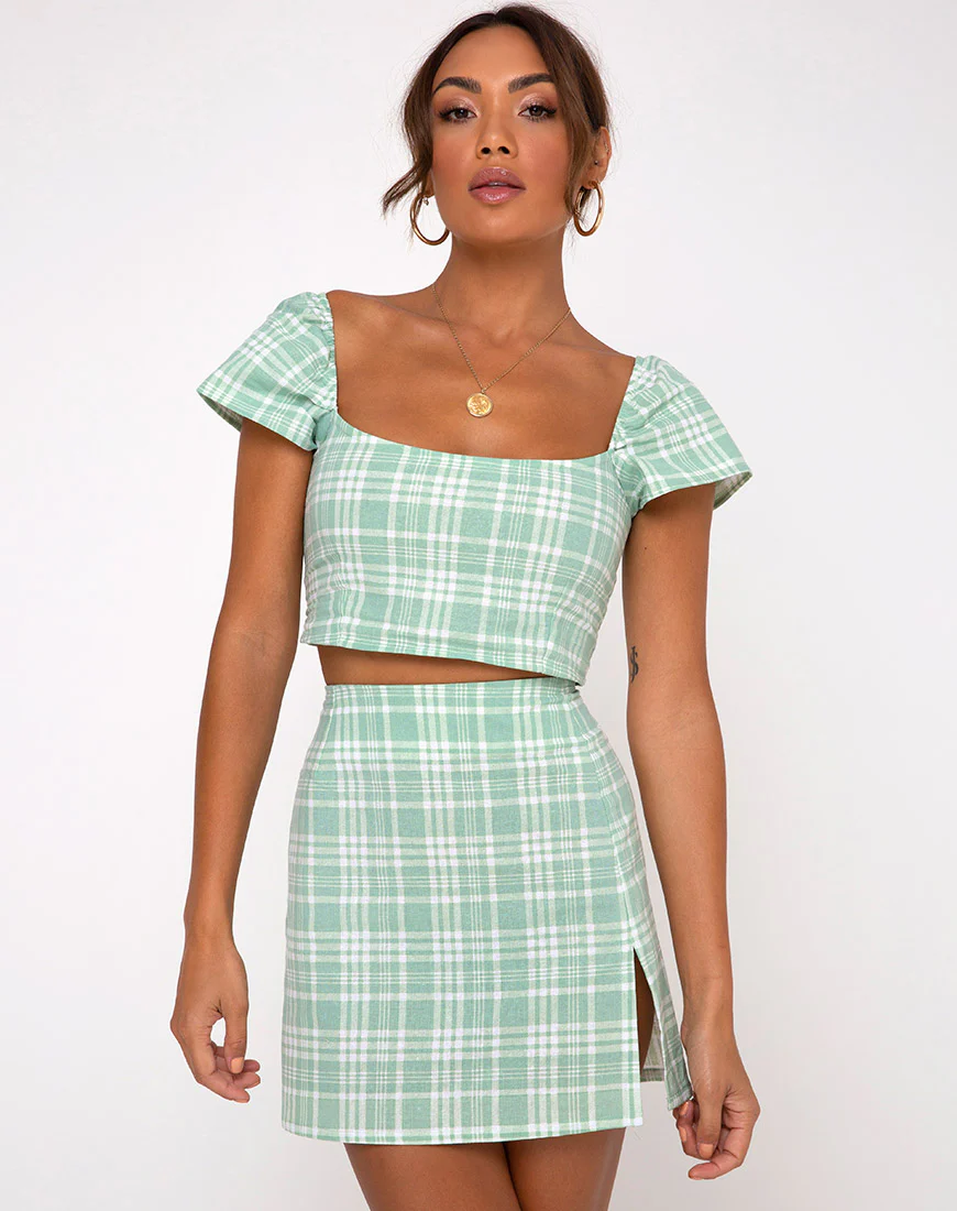 Cindy Crop Top in Table Cloth Neo Mint - Image 3