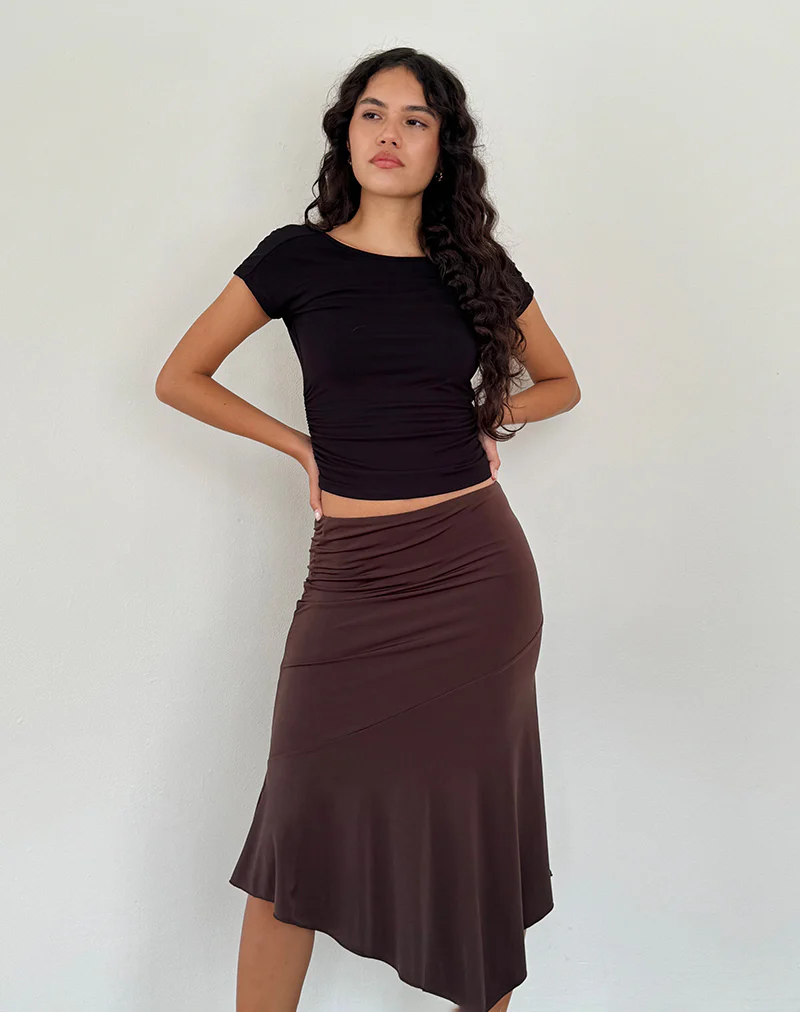 Cinta Low Rise Midi Skirt in Chocolate - Image 2