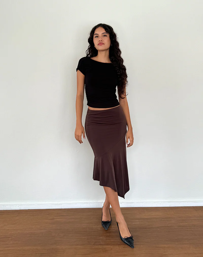 Cinta Low Rise Midi Skirt in Chocolate - Image 4