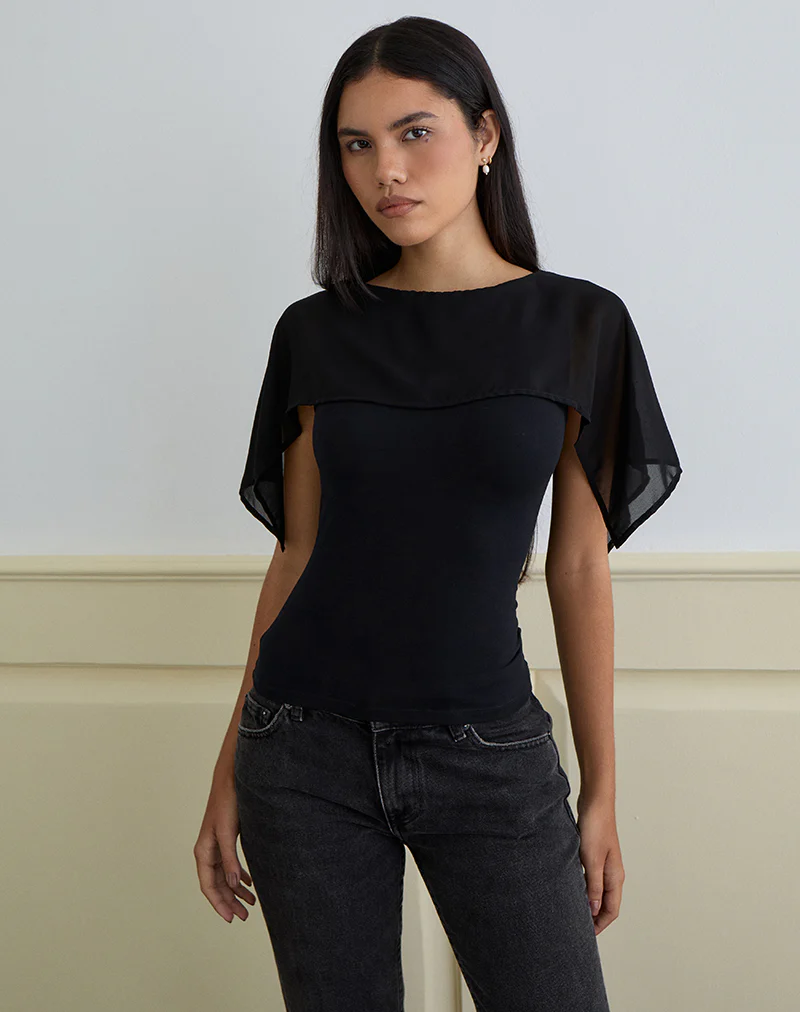 Cirata Top in Rayon Jersey Chiffon Black - Image 2
