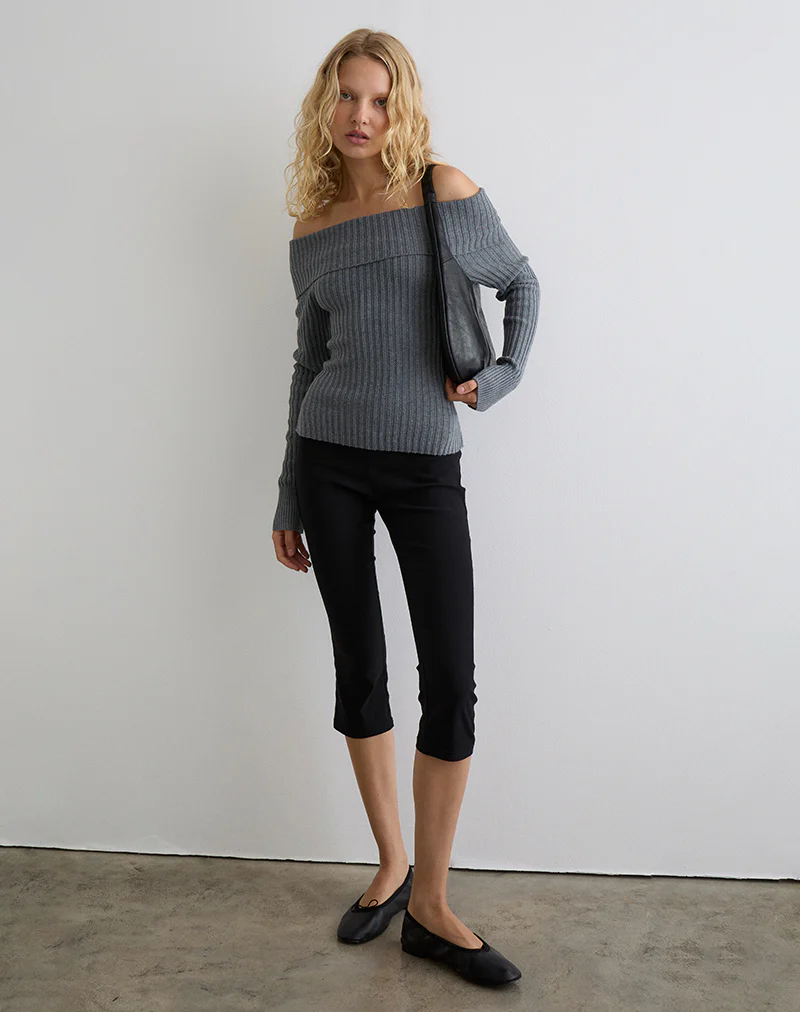Circe Knitted Bardot Top in Grey - Image 5