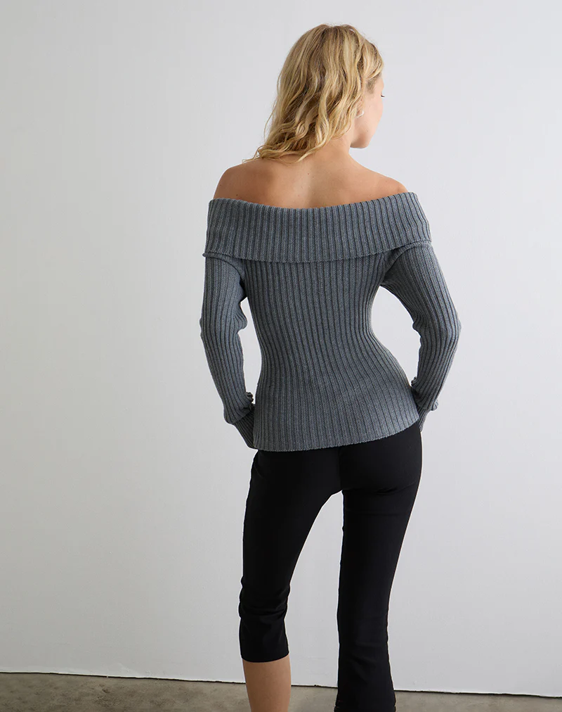 Circe Knitted Bardot Top in Grey - Image 6