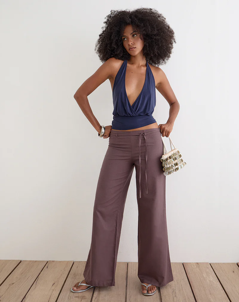 Cisaw Trouser in Linen Deep Taupe Brown - Image 2