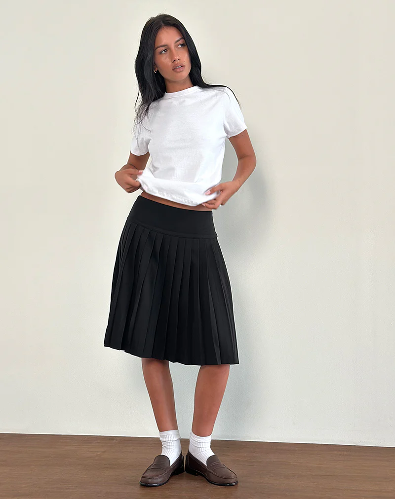 Citrani Pleated Midi Skirt in Black - Image 2