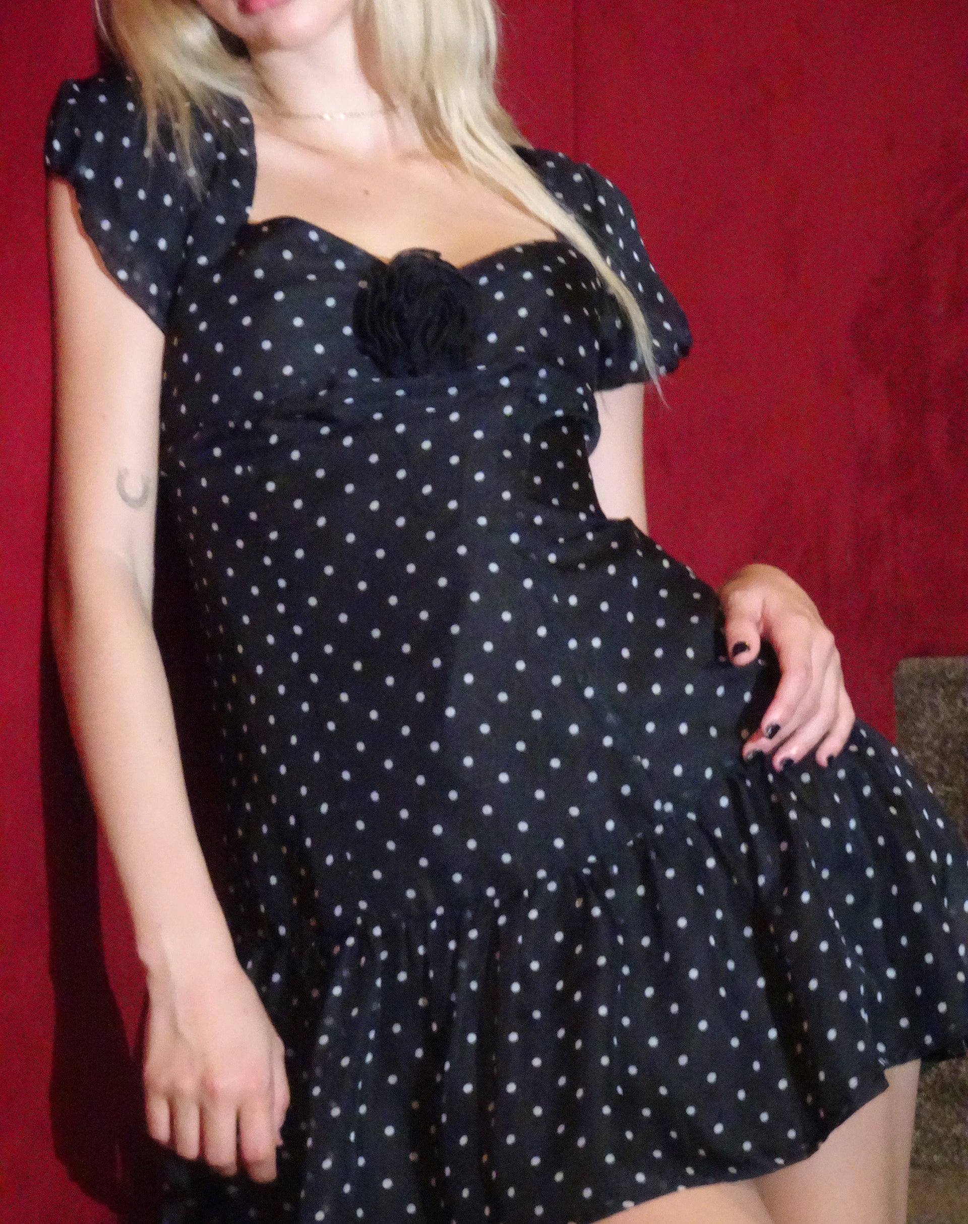 Clara Mini Dress in Polka Black Chiffon - Image 3