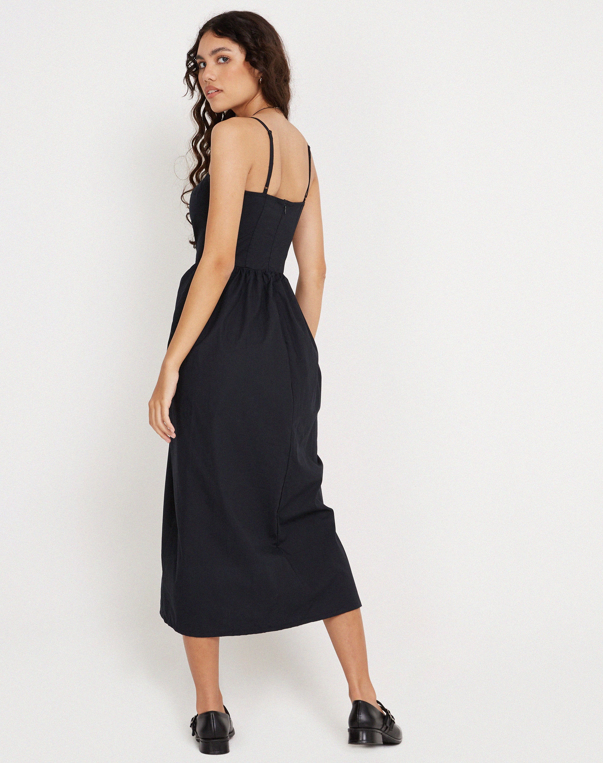 Clementine Corset Midi Dress in Black Poplin - Image 4