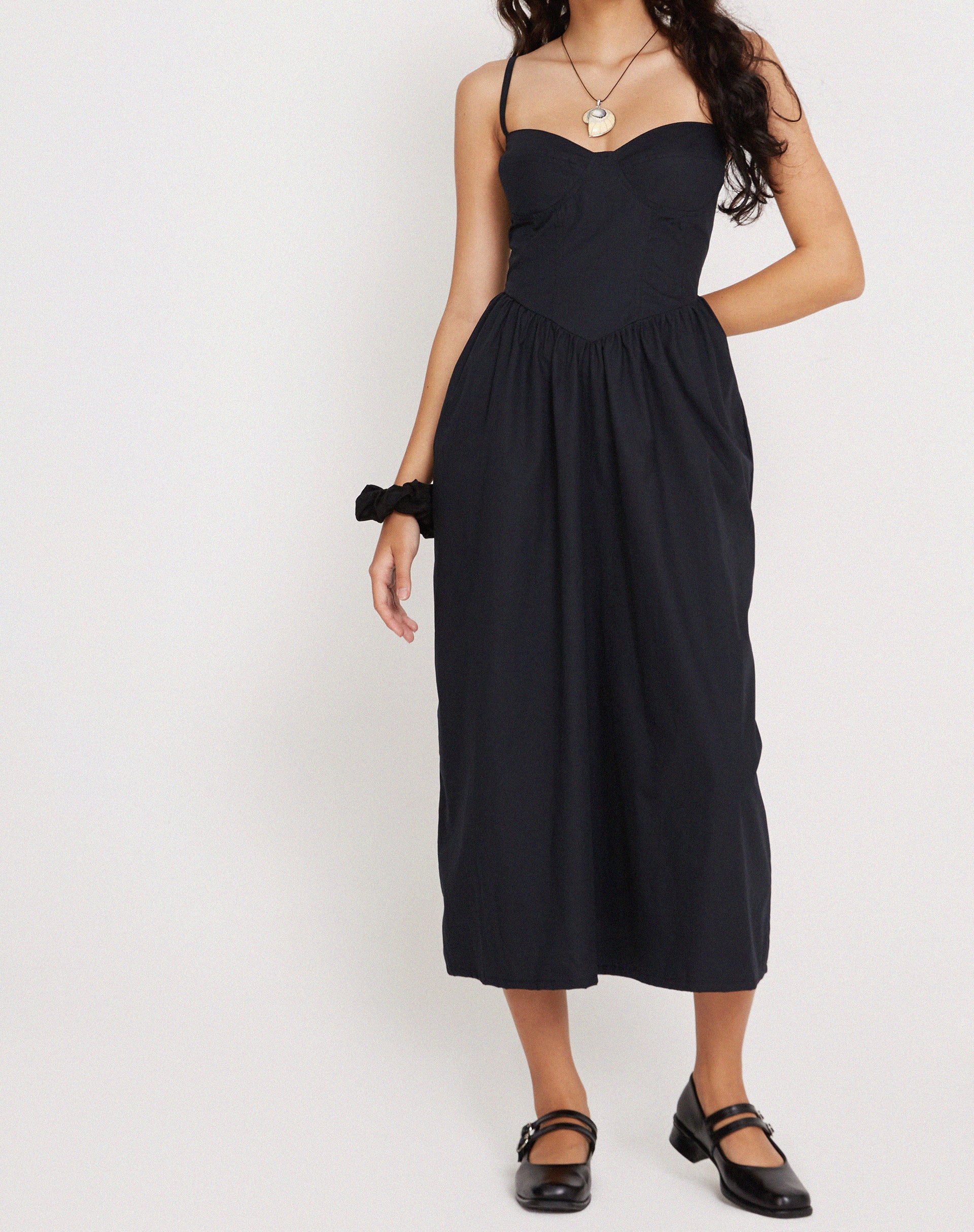 Clementine Corset Midi Dress in Black Poplin - Image 6
